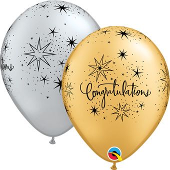 Congratulations Balloons 11" Gold & Silver - Party Supplies - Image 1
