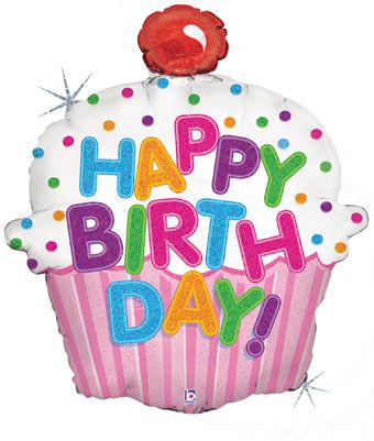 Happy Birthday Cupcake Balloon - 3-Pack - Image 1