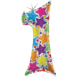Holographic Number 1 Balloon 34 Inch - 1 Count - Image 1