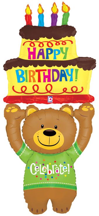 Bear Holding Cake Balloon 60" - Birthday Party - Image 1