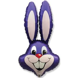 Purple Violet Bunny Rabbit Head Foil Balloon 35" - 5-Pack - Image 1