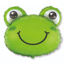Green Frog Head Foil Balloon 27 Inch Large Shape Decor - Image 1