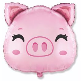 Pink Pig Head Foil Balloon 24 Inch - Novelty Animal Decoration - Image 1
