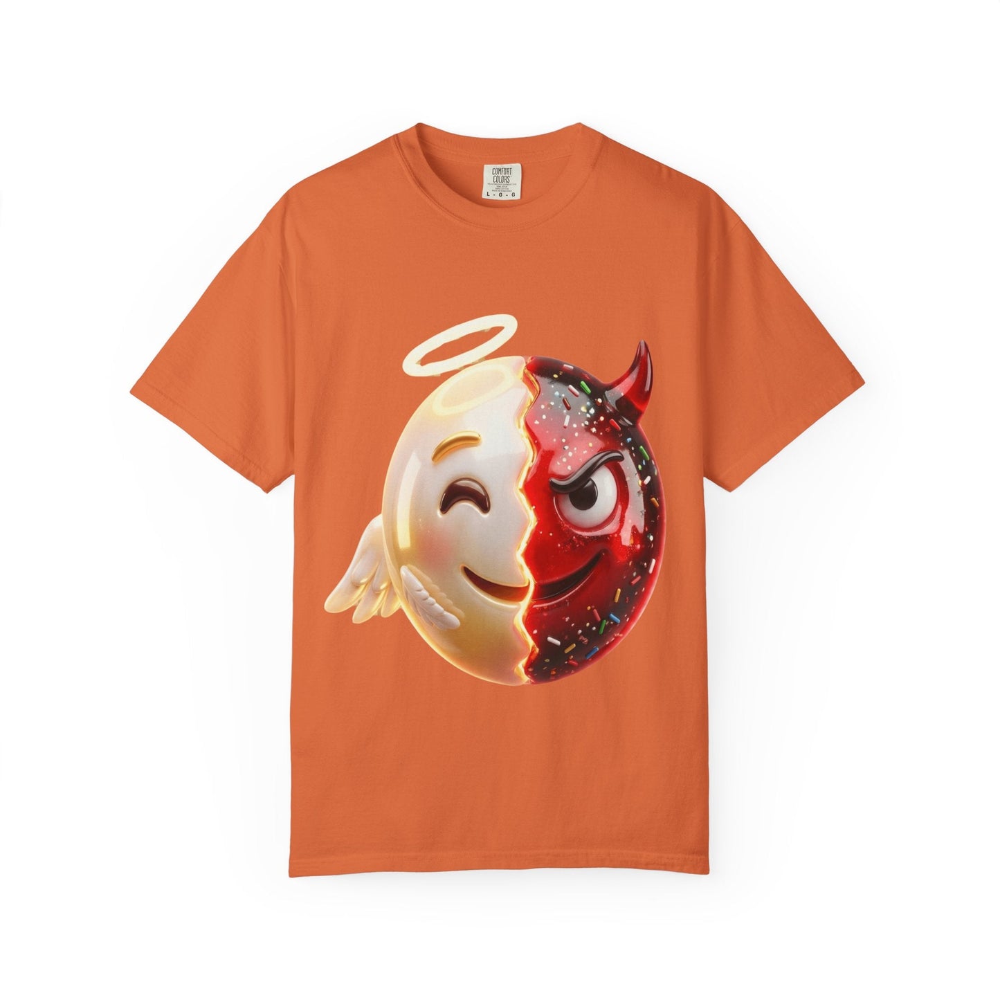 Angel Devil Duality T-shirt | Split Emoji 3D Character, Good vs Evil – Custom T-Shirt by PixelCraft360, unique decoration for events and special gifts
