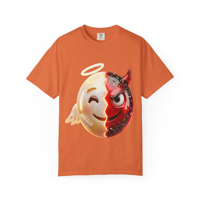 Angel Devil Duality T-shirt | Split Emoji 3D Character, Good vs Evil – Custom T-Shirt by PixelCraft360, unique decoration for events and special gifts