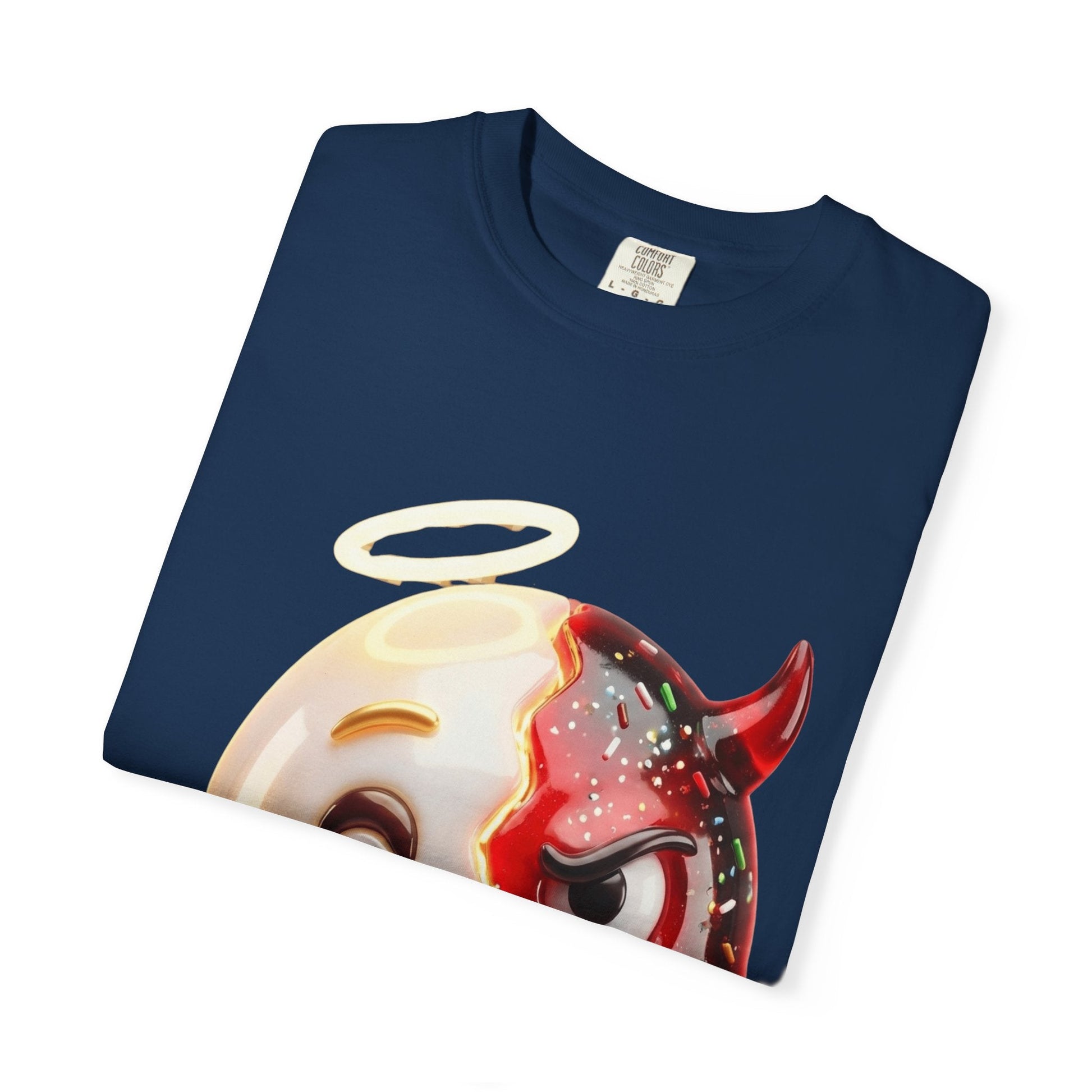 Angel Devil Duality T-shirt | Split Emoji 3D Character, Good vs Evil – Custom T-Shirt by PixelCraft360, unique decoration for events and special gifts