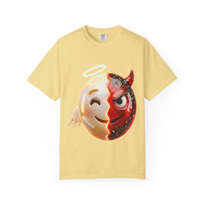 Angel Devil Duality T-shirt | Split Emoji 3D Character, Good vs Evil – Custom T-Shirt by PixelCraft360, unique decoration for events and special gifts