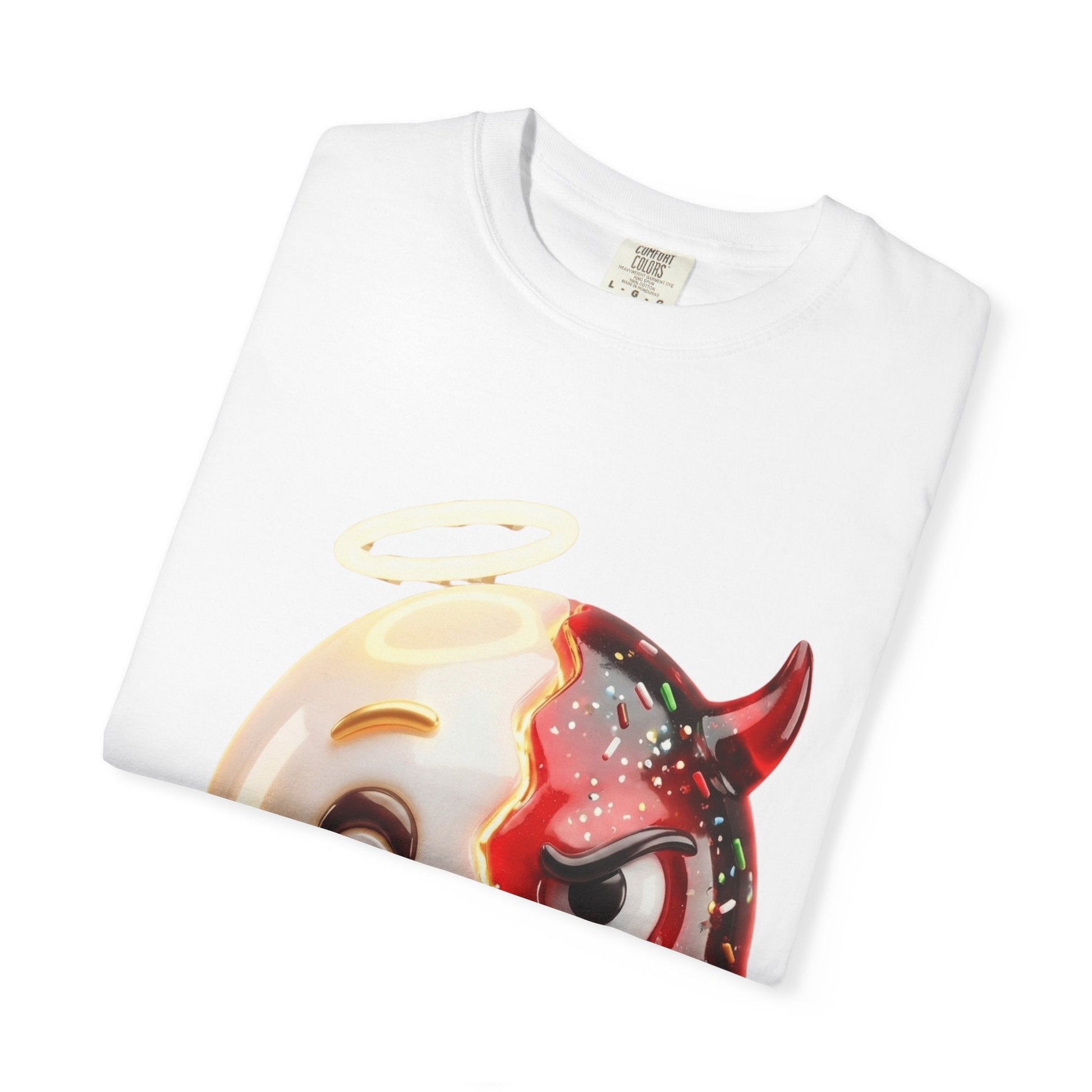 Angel Devil Duality T-shirt | Split Emoji 3D Character, Good vs Evil – Custom T-Shirt by PixelCraft360, unique decoration for events and special gifts