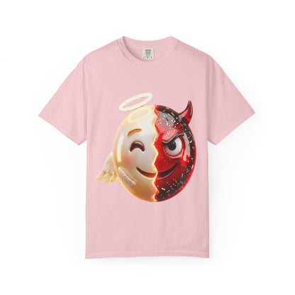 Angel Devil Duality T-shirt | Split Emoji 3D Character, Good vs Evil – Custom T-Shirt by PixelCraft360, unique decoration for events and special gifts