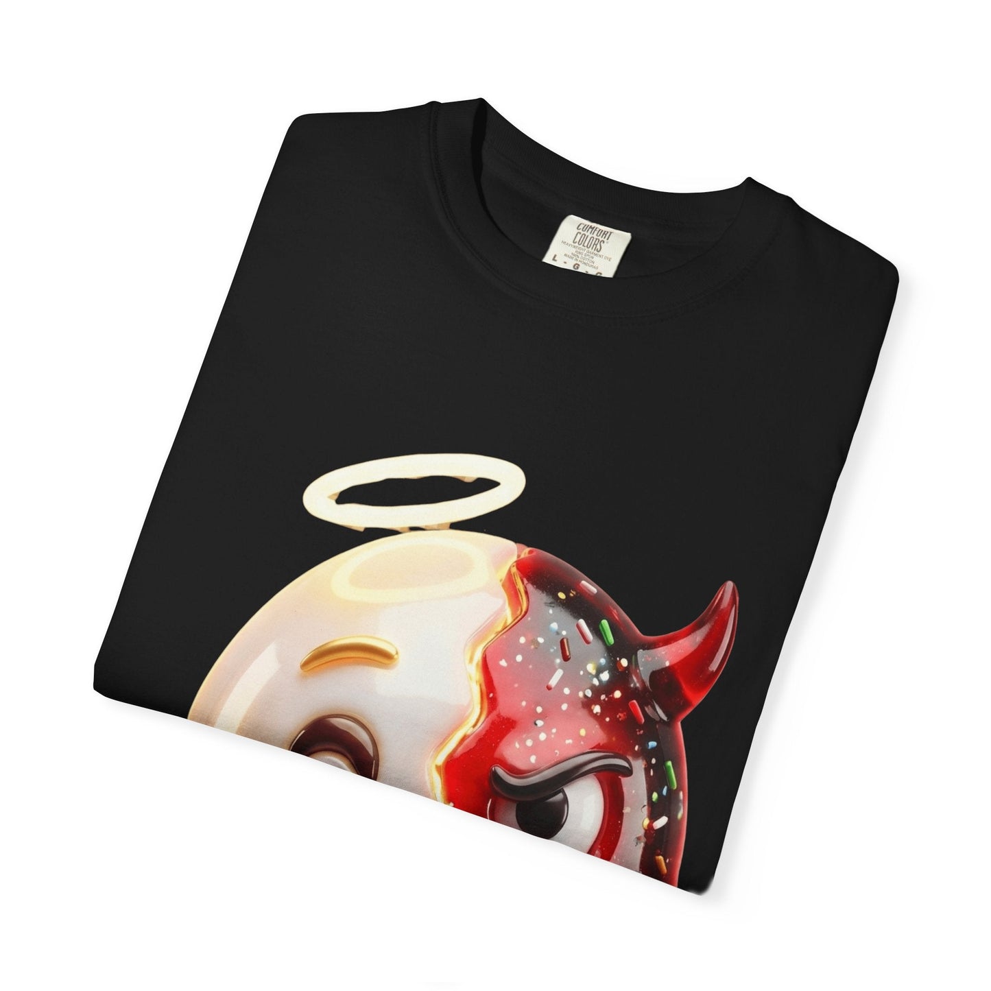 Angel Devil Duality T-shirt | Split Emoji 3D Character, Good vs Evil – Custom T-Shirt by PixelCraft360, unique decoration for events and special gifts