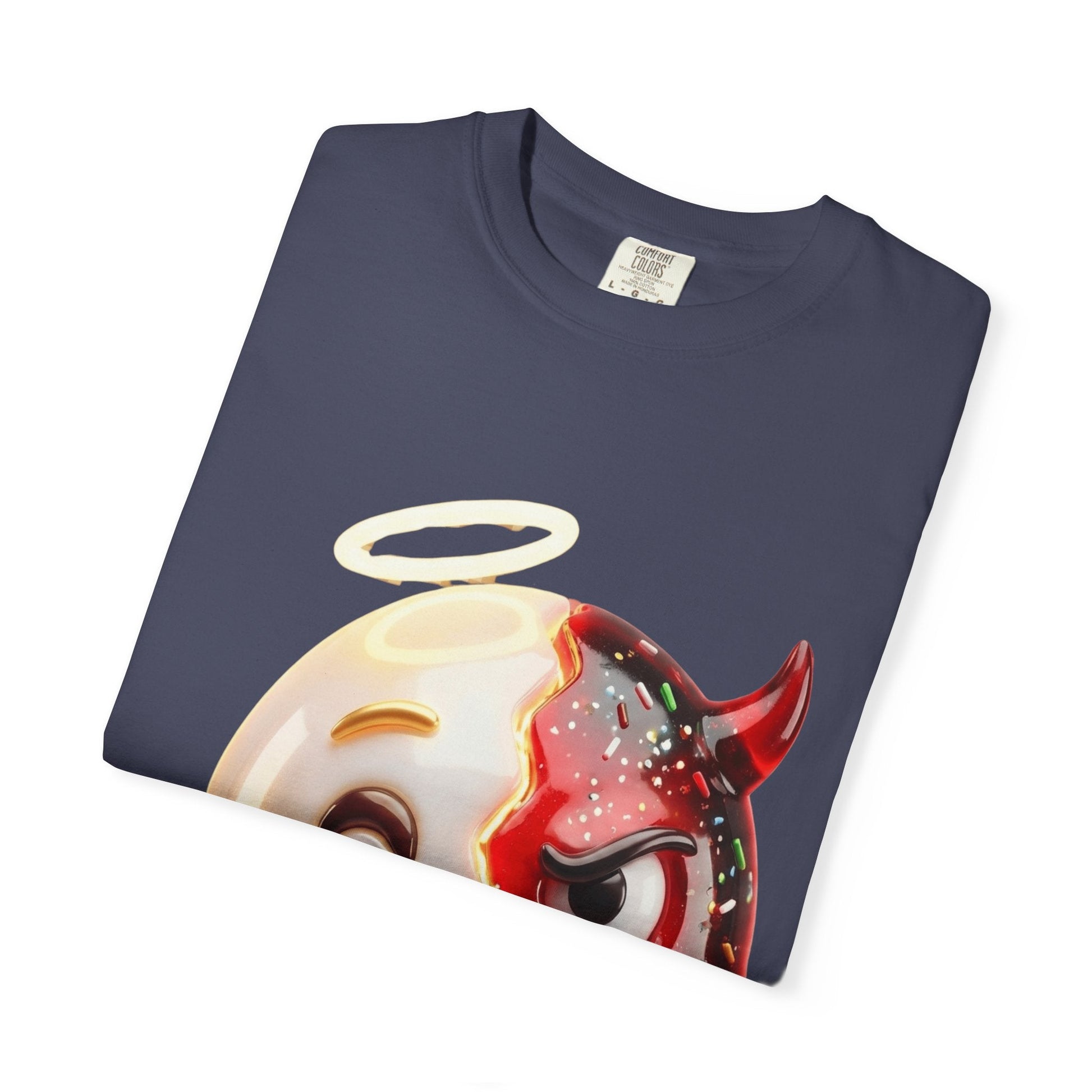 Angel Devil Duality T-shirt | Split Emoji 3D Character, Good vs Evil – Custom T-Shirt by PixelCraft360, unique decoration for events and special gifts