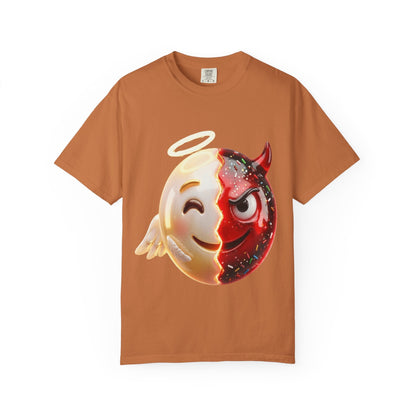 Angel Devil Duality T-shirt | Split Emoji 3D Character, Good vs Evil – Custom T-Shirt by PixelCraft360, unique decoration for events and special gifts