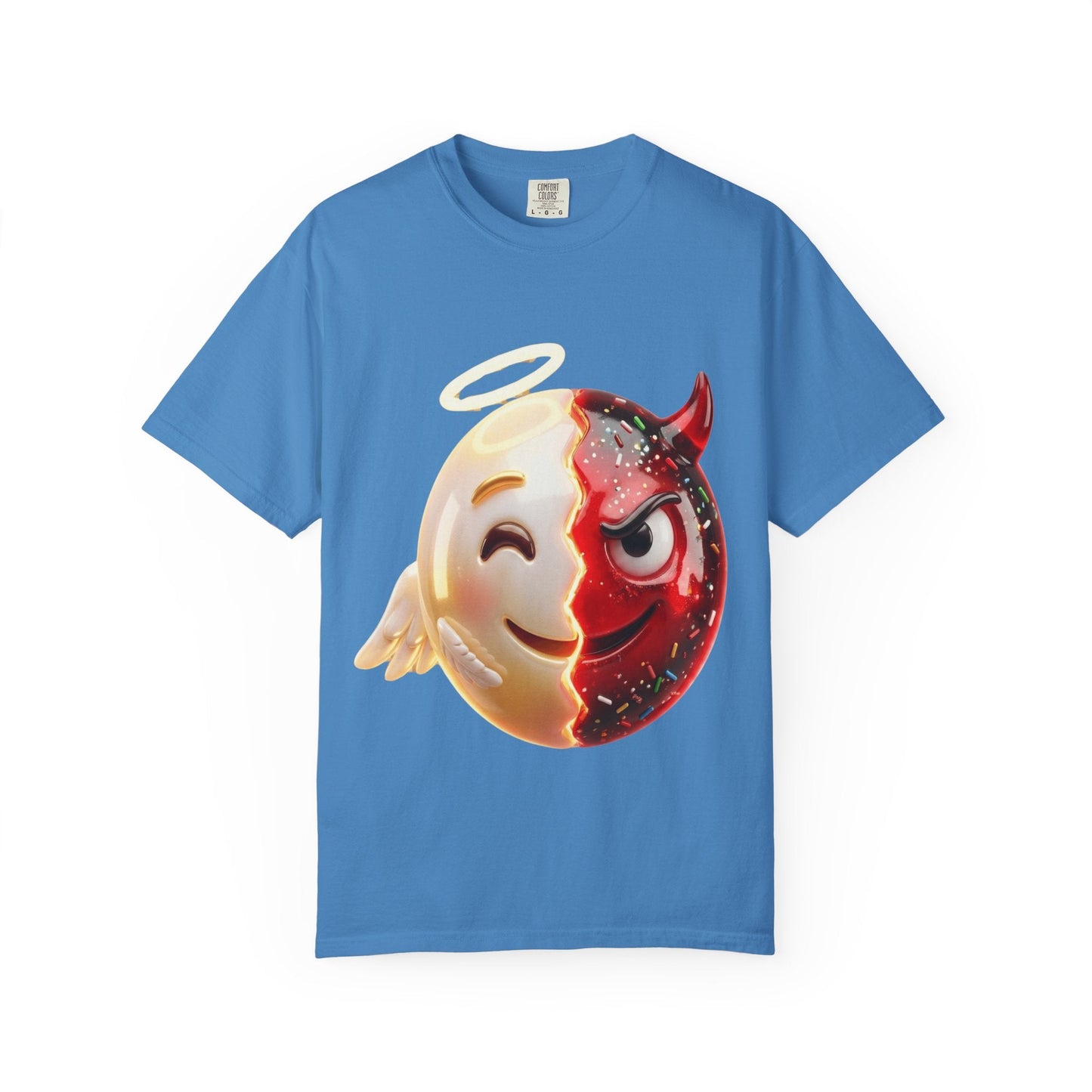 Angel Devil Duality T-shirt | Split Emoji 3D Character, Good vs Evil – Custom T-Shirt by PixelCraft360, unique decoration for events and special gifts