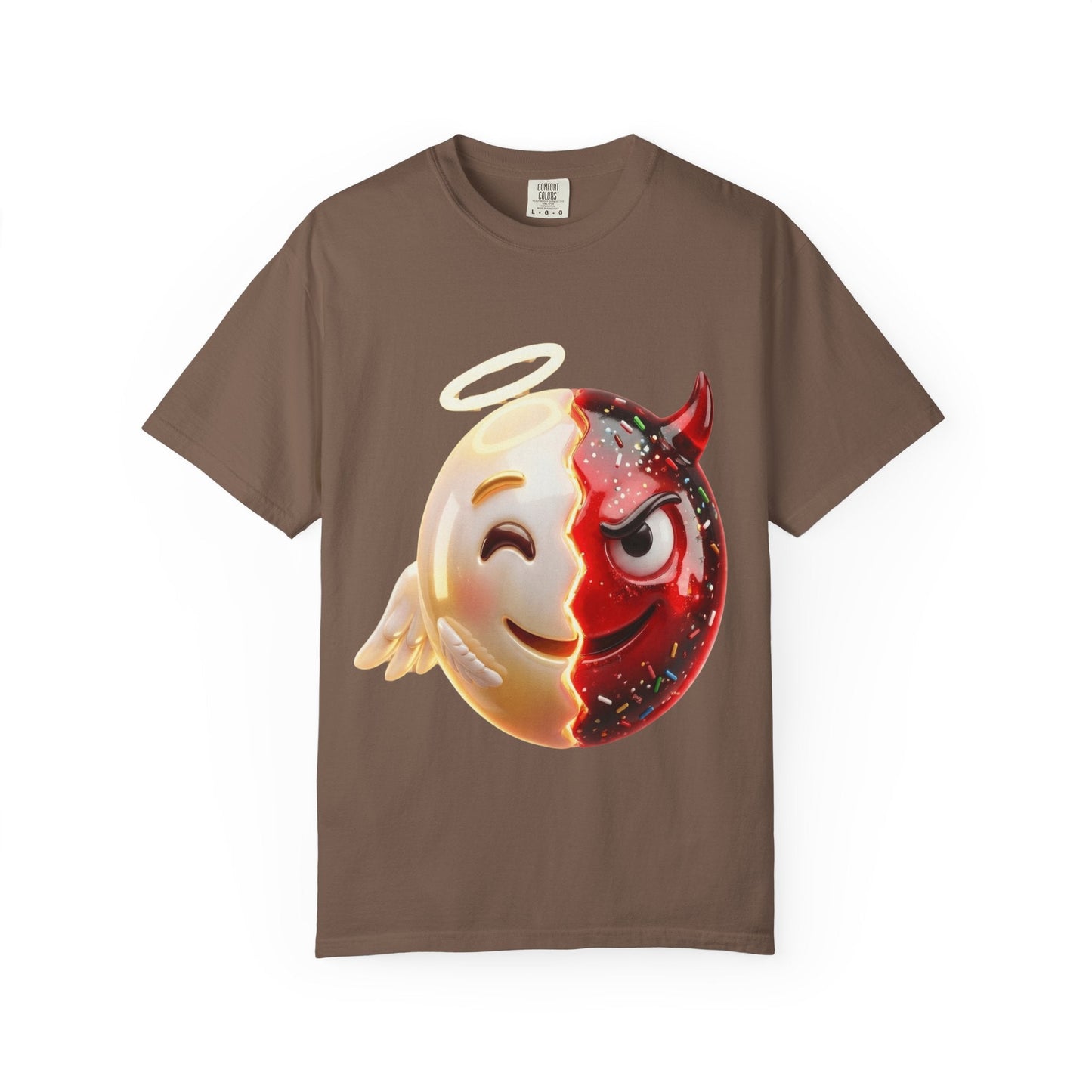 Angel Devil Duality T-shirt | Split Emoji 3D Character, Good vs Evil – Custom T-Shirt by PixelCraft360, unique decoration for events and special gifts