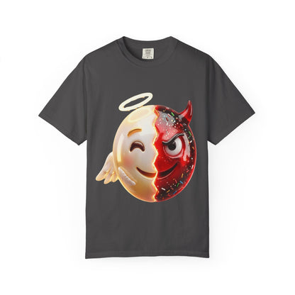Angel Devil Duality T-shirt | Split Emoji 3D Character, Good vs Evil – Custom T-Shirt by PixelCraft360, unique decoration for events and special gifts