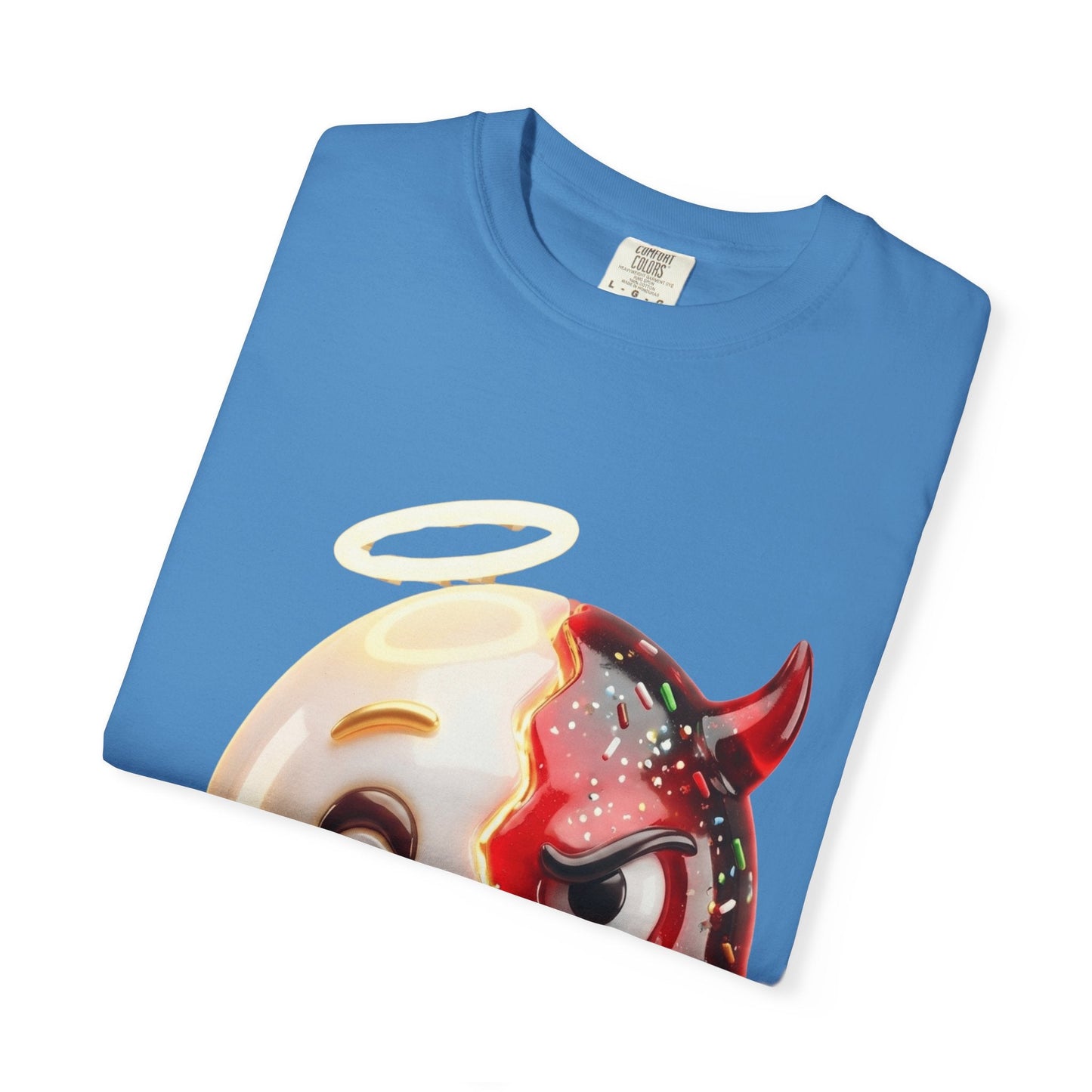 Angel Devil Duality T-shirt | Split Emoji 3D Character, Good vs Evil – Custom T-Shirt by PixelCraft360, unique decoration for events and special gifts