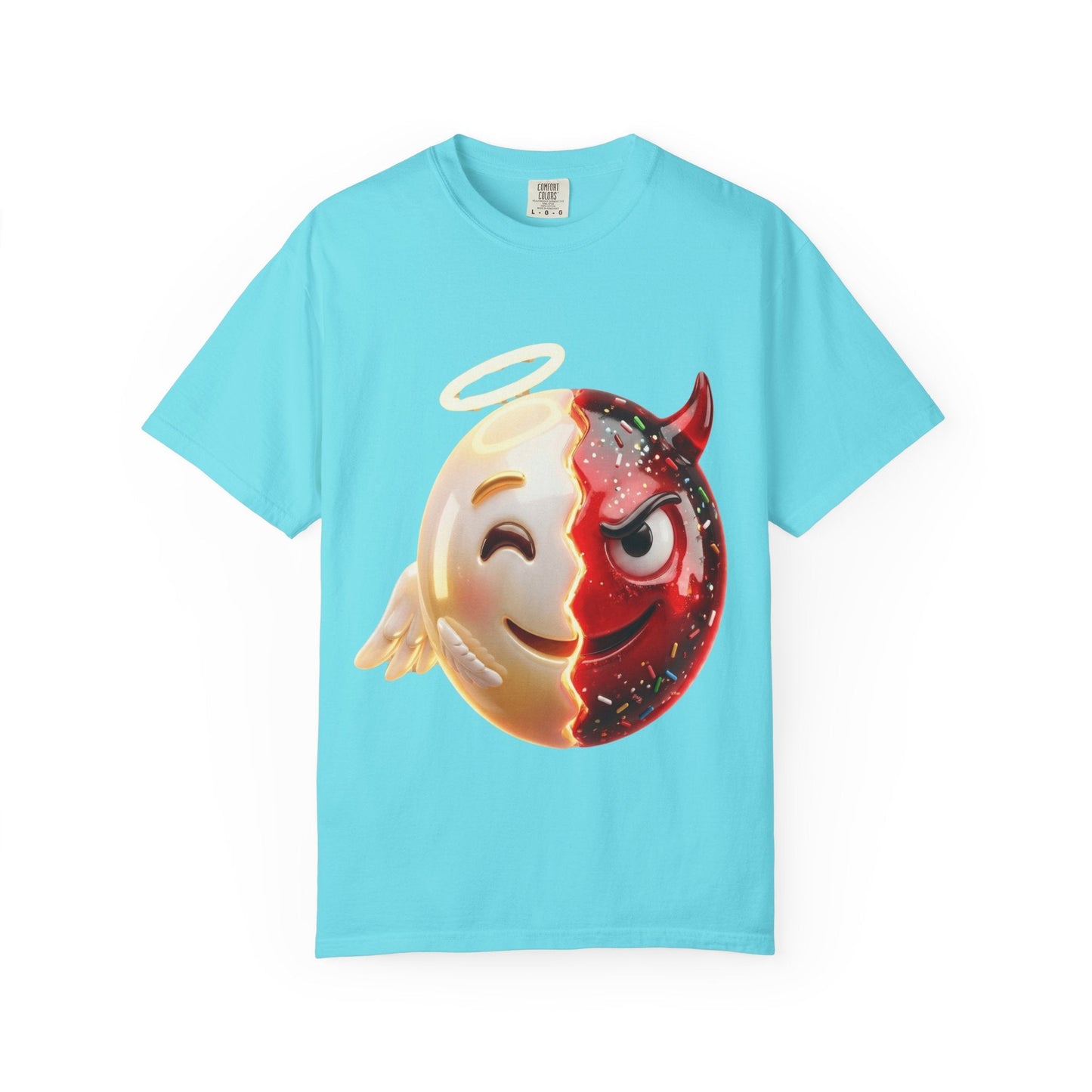Angel Devil Duality T-shirt | Split Emoji 3D Character, Good vs Evil – Custom T-Shirt by PixelCraft360, unique decoration for events and special gifts