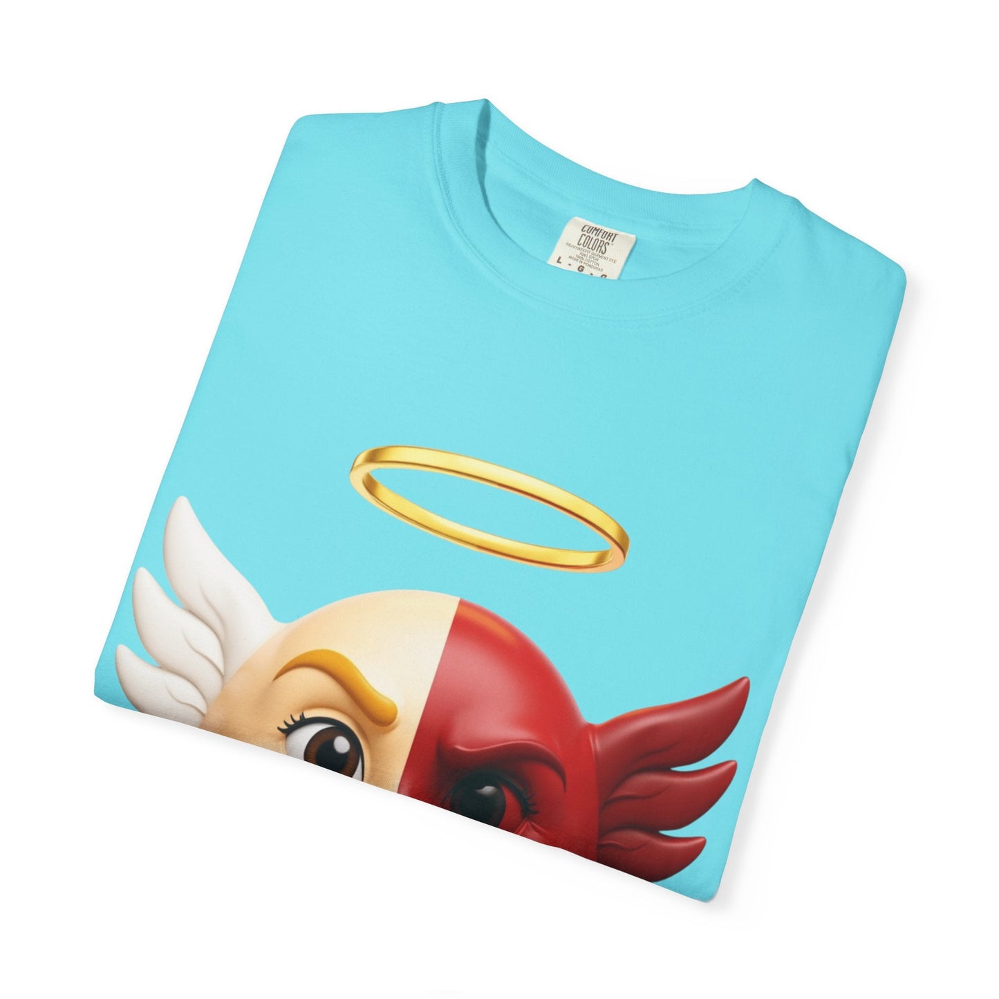Angel Devil Split Face T-shirt | Duality Emoji Character Graphic – Custom T-Shirt by PixelCraft360, unique decoration for events and special gifts