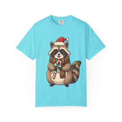 Christmas Raccoon Delight: Festive Kawaii Holiday Charm, Cute Animal Illustration T-shirt – Custom T-Shirt by PixelCraft360, unique decoration for events and special gifts
