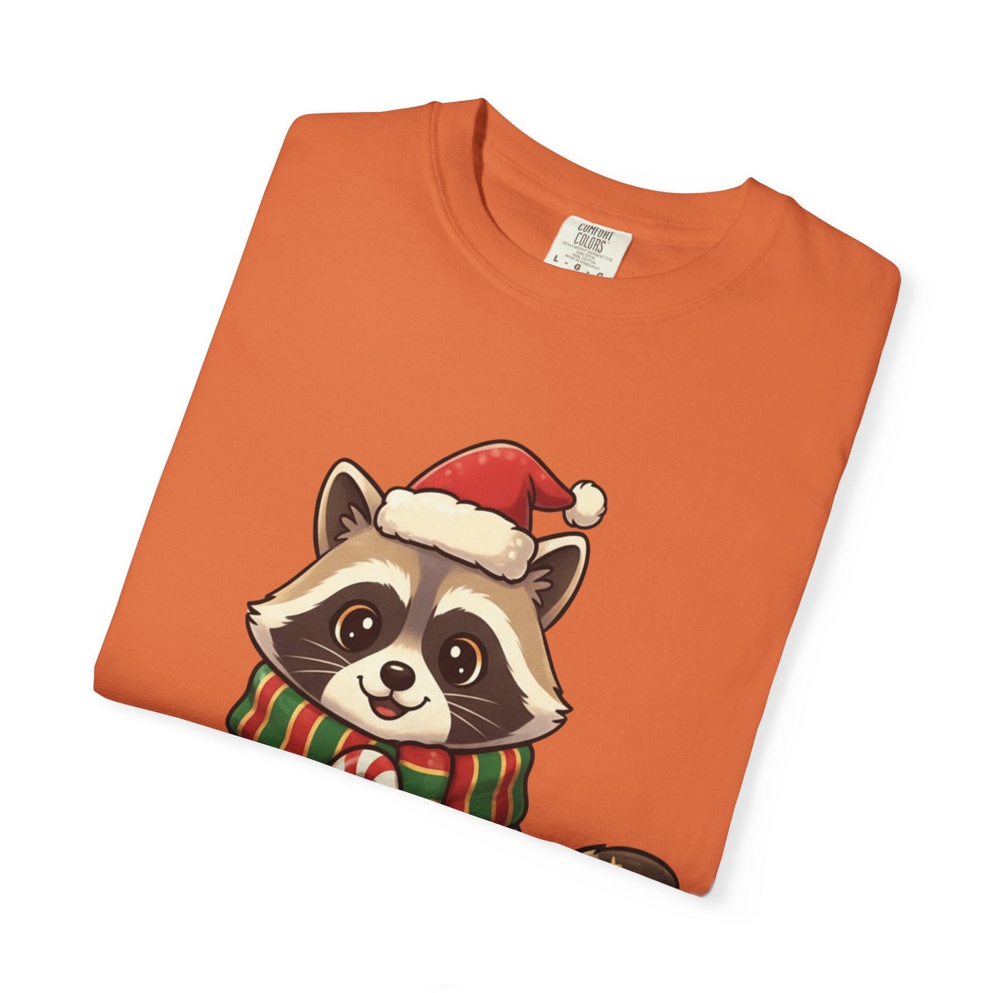 Christmas Raccoon Delight: Festive Kawaii Holiday Charm, Cute Animal Illustration T-shirt – Custom T-Shirt by PixelCraft360, unique decoration for events and special gifts