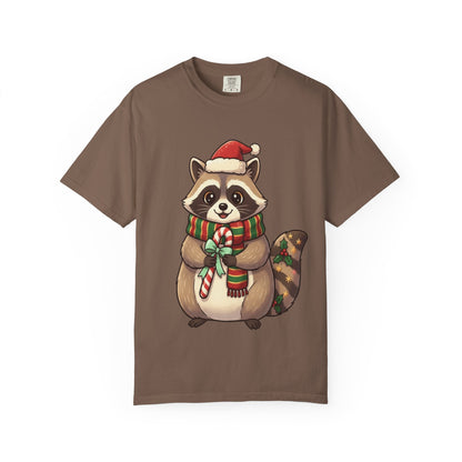 Christmas Raccoon Delight: Festive Kawaii Holiday Charm, Cute Animal Illustration T-shirt – Custom T-Shirt by PixelCraft360, unique decoration for events and special gifts