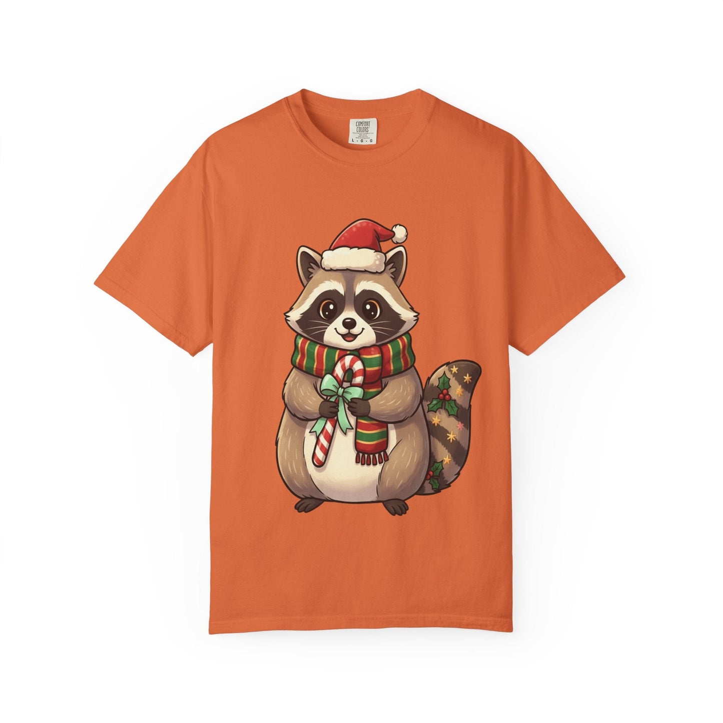 Christmas Raccoon Delight: Festive Kawaii Holiday Charm, Cute Animal Illustration T-shirt – Custom T-Shirt by PixelCraft360, unique decoration for events and special gifts