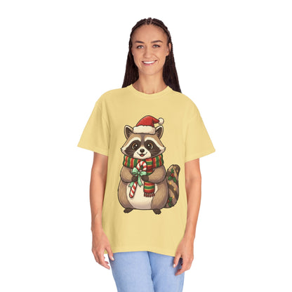 Christmas Raccoon Delight: Festive Kawaii Holiday Charm, Cute Animal Illustration T-shirt – Custom T-Shirt by PixelCraft360, unique decoration for events and special gifts