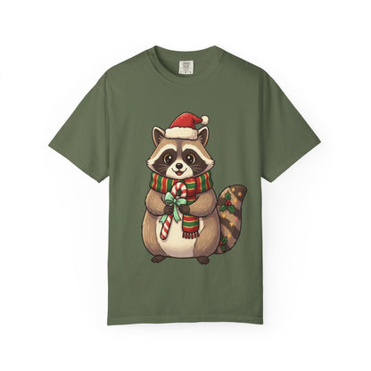 Christmas Raccoon Delight: Festive Kawaii Holiday Charm, Cute Animal Illustration T-shirt – Custom T-Shirt by PixelCraft360, unique decoration for events and special gifts