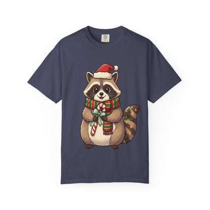 Christmas Raccoon Delight: Festive Kawaii Holiday Charm, Cute Animal Illustration T-shirt – Custom T-Shirt by PixelCraft360, unique decoration for events and special gifts