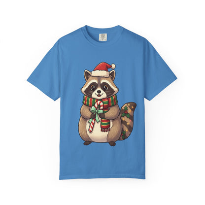 Christmas Raccoon Delight: Festive Kawaii Holiday Charm, Cute Animal Illustration T-shirt – Custom T-Shirt by PixelCraft360, unique decoration for events and special gifts