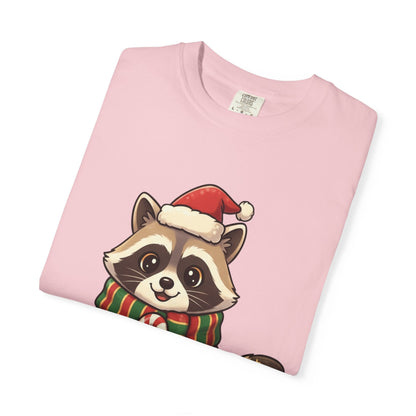 Christmas Raccoon Delight: Festive Kawaii Holiday Charm, Cute Animal Illustration T-shirt – Custom T-Shirt by PixelCraft360, unique decoration for events and special gifts