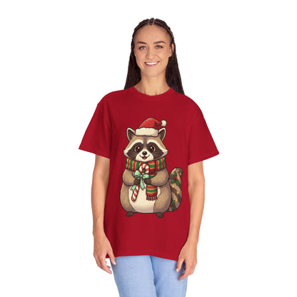 Christmas Raccoon Delight: Festive Kawaii Holiday Charm, Cute Animal Illustration T-shirt – Custom T-Shirt by PixelCraft360, unique decoration for events and special gifts