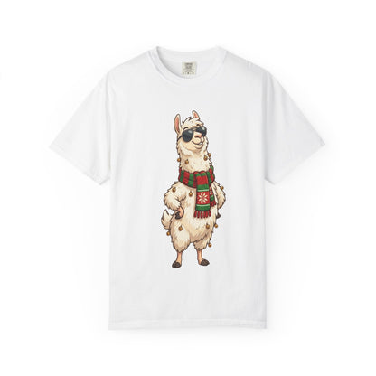 Cool Alpaca Adventure: Winter Chic Llama, Stylized Cartoon Character Illustration T-shirt – Custom T-Shirt by PixelCraft360, unique decoration for events and special gifts