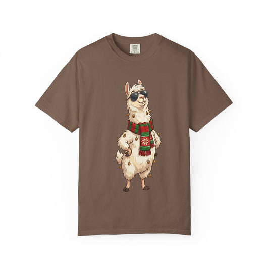 Cool Alpaca Adventure: Winter Chic Llama, Stylized Cartoon Character Illustration T-shirt – Custom T-Shirt by PixelCraft360, unique decoration for events and special gifts
