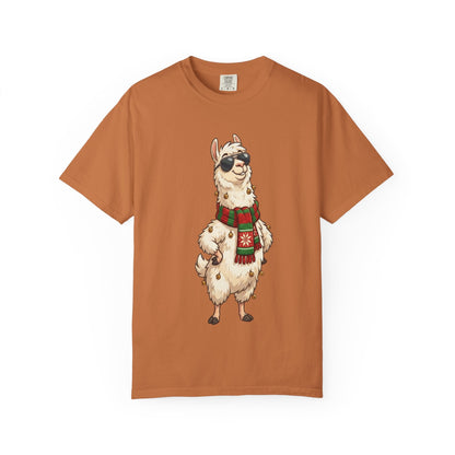 Cool Alpaca Adventure: Winter Chic Llama, Stylized Cartoon Character Illustration T-shirt – Custom T-Shirt by PixelCraft360, unique decoration for events and special gifts