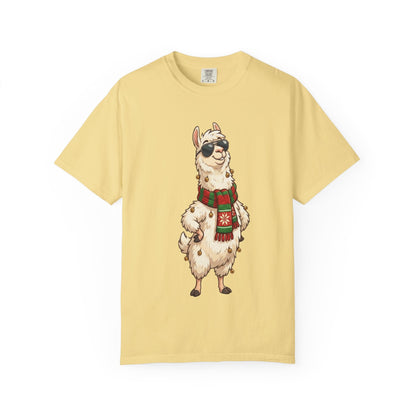 Cool Alpaca Adventure: Winter Chic Llama, Stylized Cartoon Character Illustration T-shirt – Custom T-Shirt by PixelCraft360, unique decoration for events and special gifts