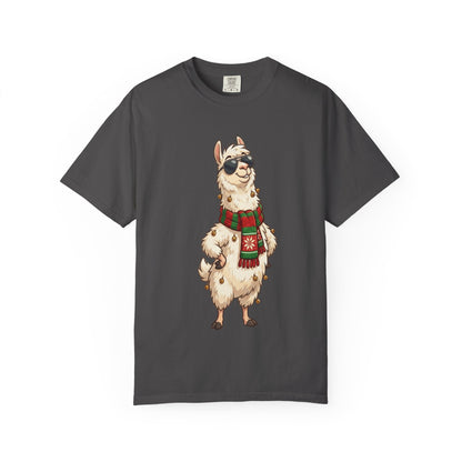Cool Alpaca Adventure: Winter Chic Llama, Stylized Cartoon Character Illustration T-shirt – Custom T-Shirt by PixelCraft360, unique decoration for events and special gifts
