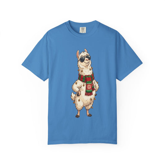 Cool Alpaca Adventure: Winter Chic Llama, Stylized Cartoon Character Illustration T-shirt – Custom T-Shirt by PixelCraft360, unique decoration for events and special gifts