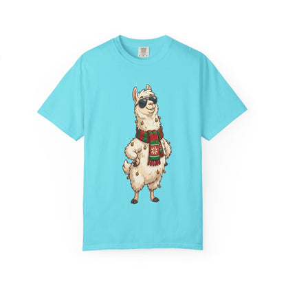 Cool Alpaca Adventure: Winter Chic Llama, Stylized Cartoon Character Illustration T-shirt – Custom T-Shirt by PixelCraft360, unique decoration for events and special gifts