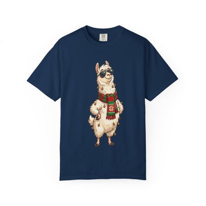 Cool Alpaca Adventure: Winter Chic Llama, Stylized Cartoon Character Illustration T-shirt – Custom T-Shirt by PixelCraft360, unique decoration for events and special gifts