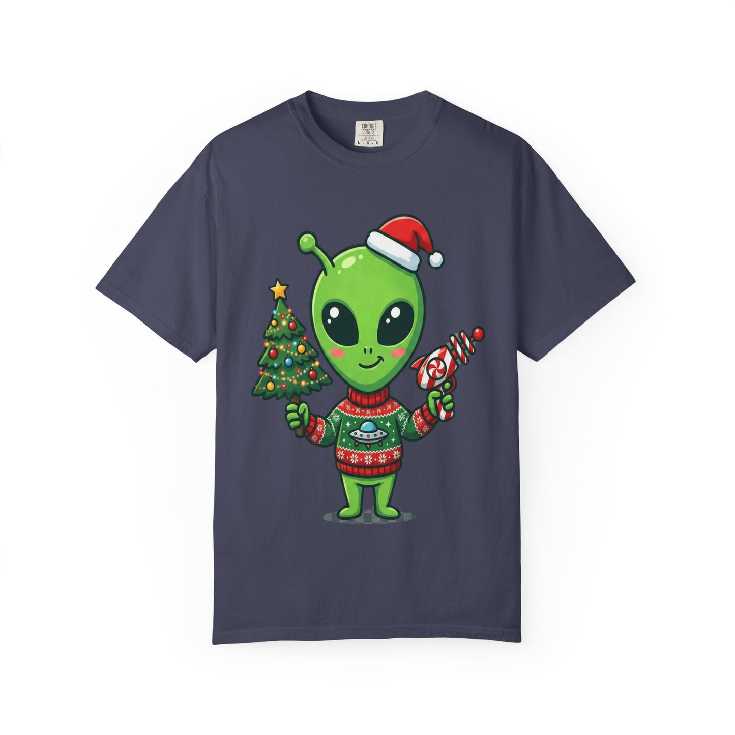 Cosmic Christmas Cheer: Alien Holiday Celebration, Festive Sci - Fi IllustrationT-Shirt – Custom T-Shirt by PixelCraft360, unique decoration for events and special gifts