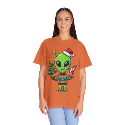 Cosmic Christmas Cheer: Alien Holiday Celebration, Festive Sci - Fi IllustrationT-Shirt – Custom T-Shirt by PixelCraft360, unique decoration for events and special gifts