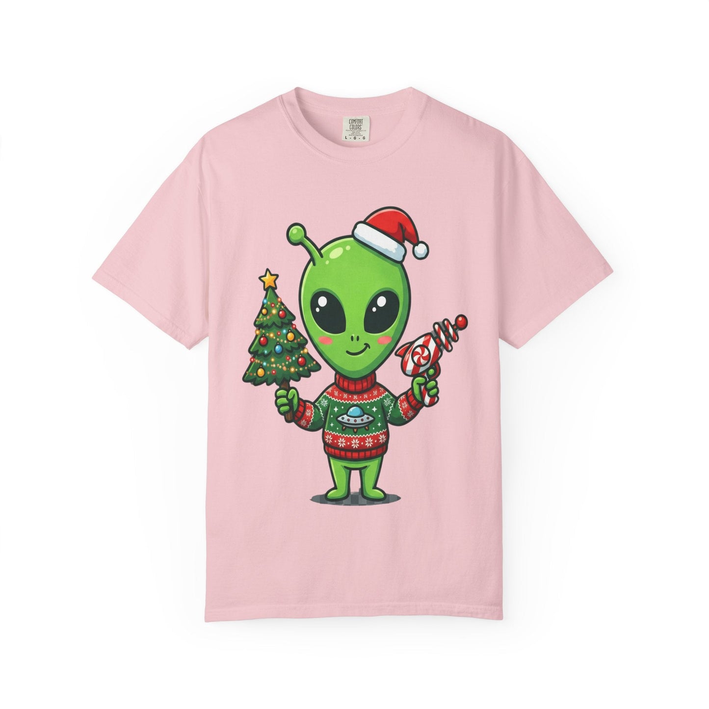 Cosmic Christmas Cheer: Alien Holiday Celebration, Festive Sci - Fi IllustrationT-Shirt – Custom T-Shirt by PixelCraft360, unique decoration for events and special gifts