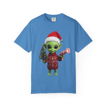 Cosmic Christmas Cheer: Alien Holiday Delight, 3D Festive Sci - Fi Character ArtT-Shirt – Custom T-Shirt by PixelCraft360, unique decoration for events and special gifts