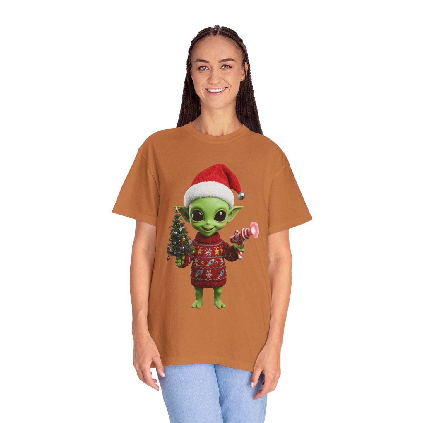 Cosmic Christmas Cheer: Alien Holiday Delight, 3D Festive Sci - Fi Character ArtT-Shirt – Custom T-Shirt by PixelCraft360, unique decoration for events and special gifts