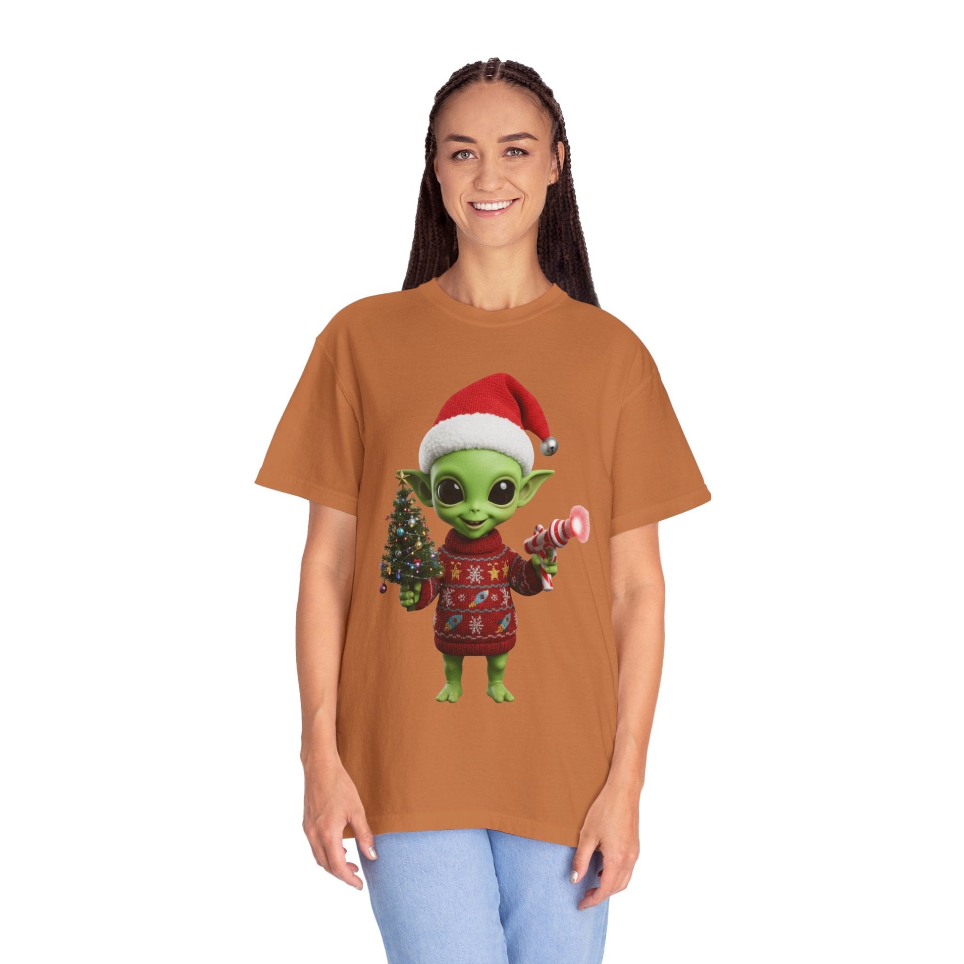 Cosmic Christmas Cheer: Alien Holiday Delight, 3D Festive Sci - Fi Character ArtT-Shirt – Custom T-Shirt by PixelCraft360, unique decoration for events and special gifts