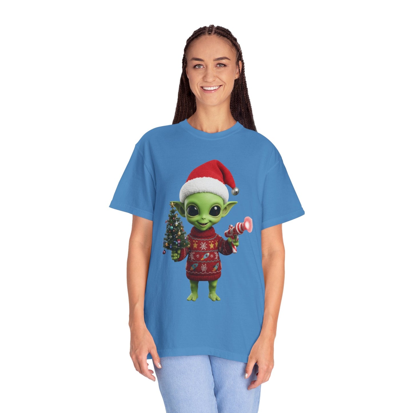 Cosmic Christmas Cheer: Alien Holiday Delight, 3D Festive Sci - Fi Character ArtT-Shirt – Custom T-Shirt by PixelCraft360, unique decoration for events and special gifts
