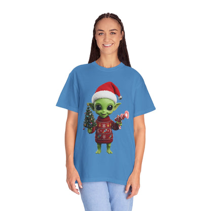 Cosmic Christmas Cheer: Alien Holiday Delight, 3D Festive Sci - Fi Character ArtT-Shirt – Custom T-Shirt by PixelCraft360, unique decoration for events and special gifts