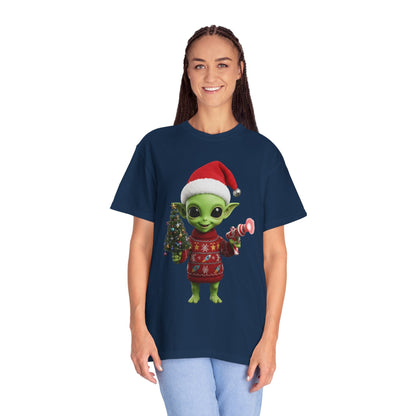 Cosmic Christmas Cheer: Alien Holiday Delight, 3D Festive Sci - Fi Character ArtT-Shirt – Custom T-Shirt by PixelCraft360, unique decoration for events and special gifts