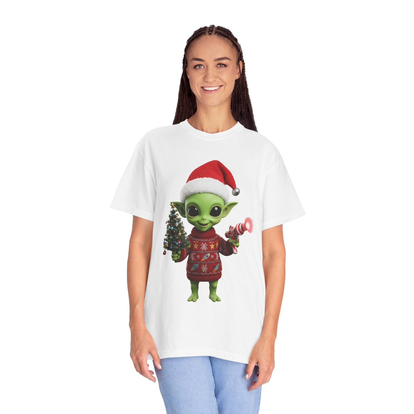 Cosmic Christmas Cheer: Alien Holiday Delight, 3D Festive Sci - Fi Character ArtT-Shirt – Custom T-Shirt by PixelCraft360, unique decoration for events and special gifts